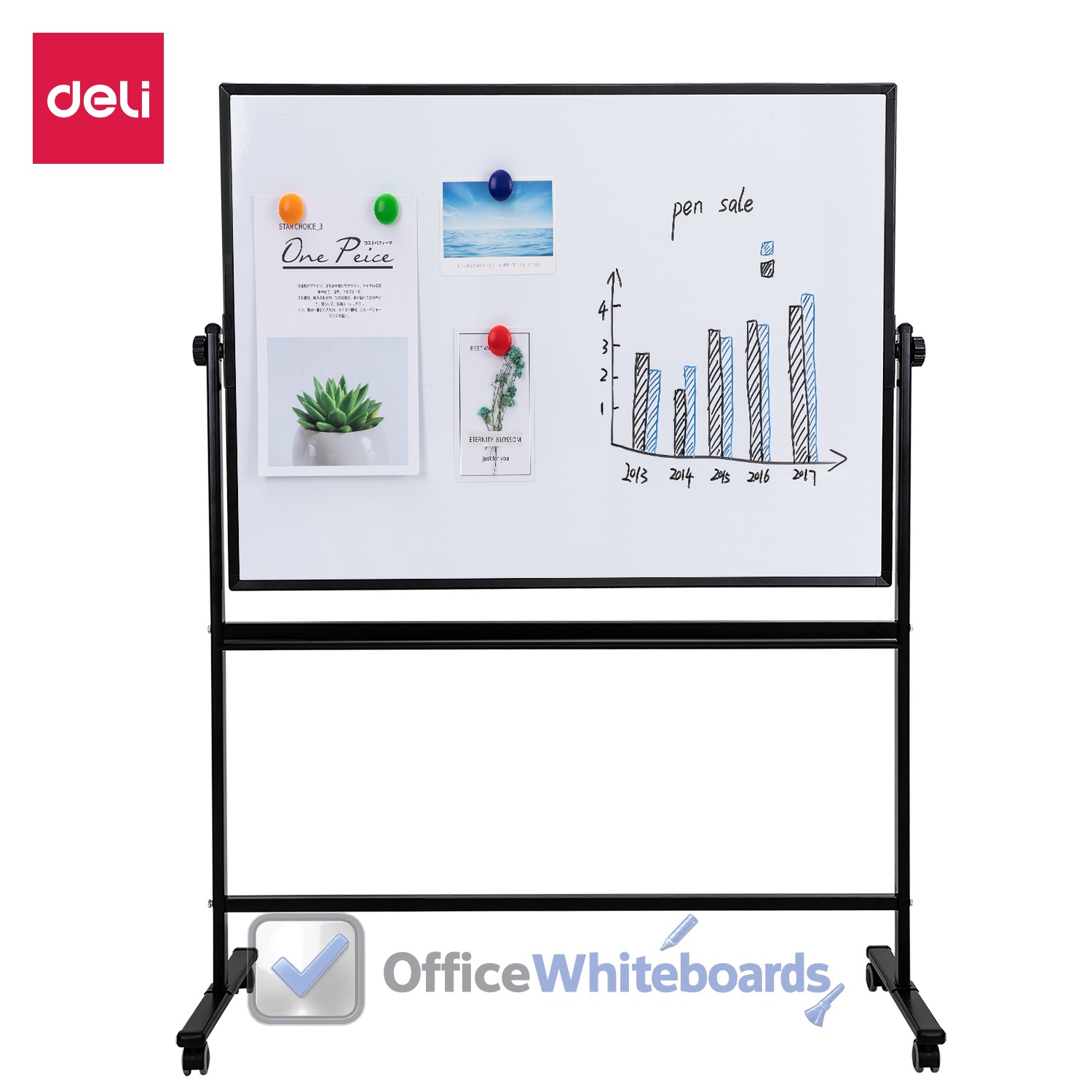 Deli Double-Side Whiteboard 900×1200 Silver — E7882